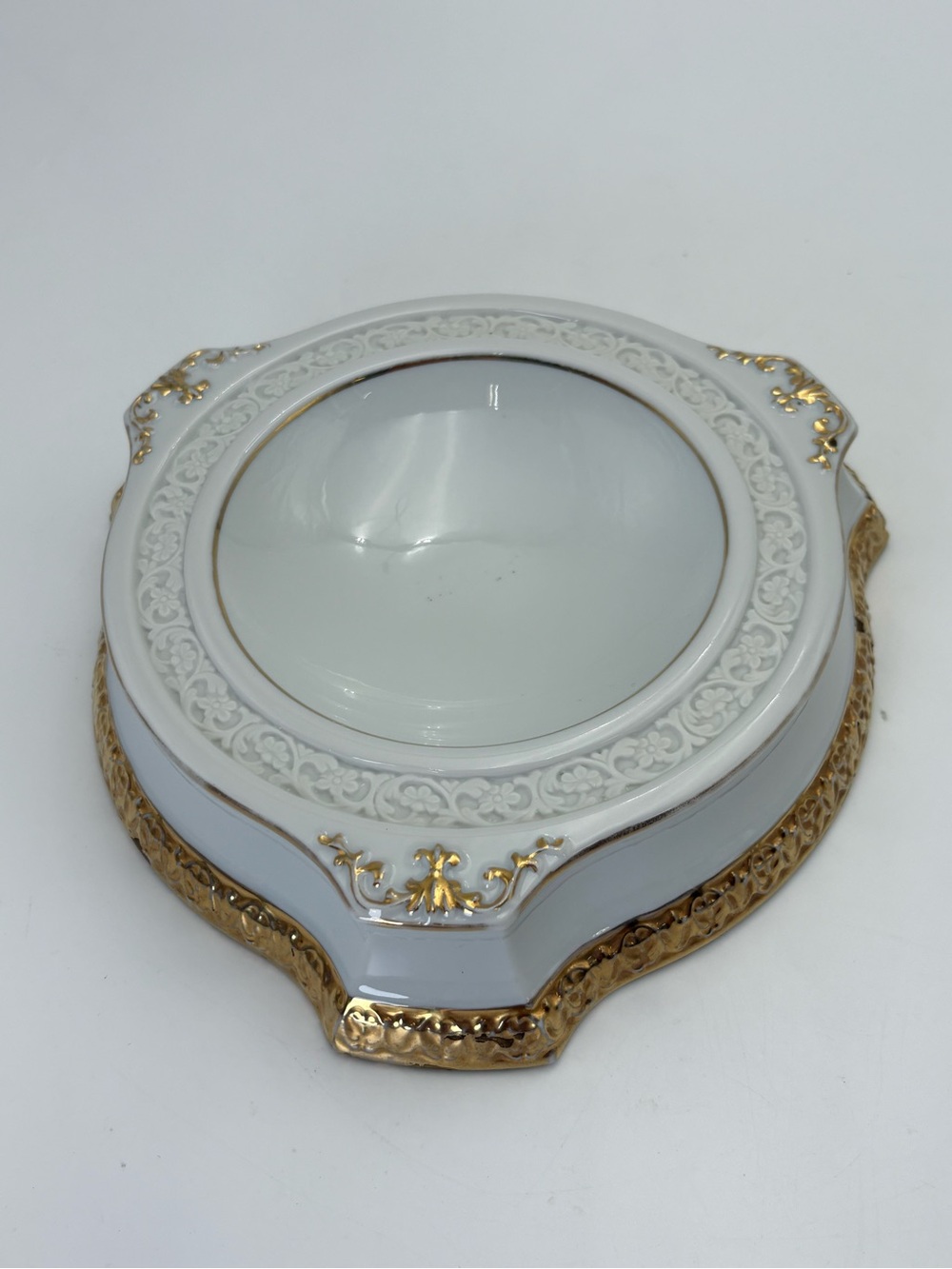 Vintage Gilded Porcelain Bonbonnier or Trinket Dish- Hollywood Regency Style